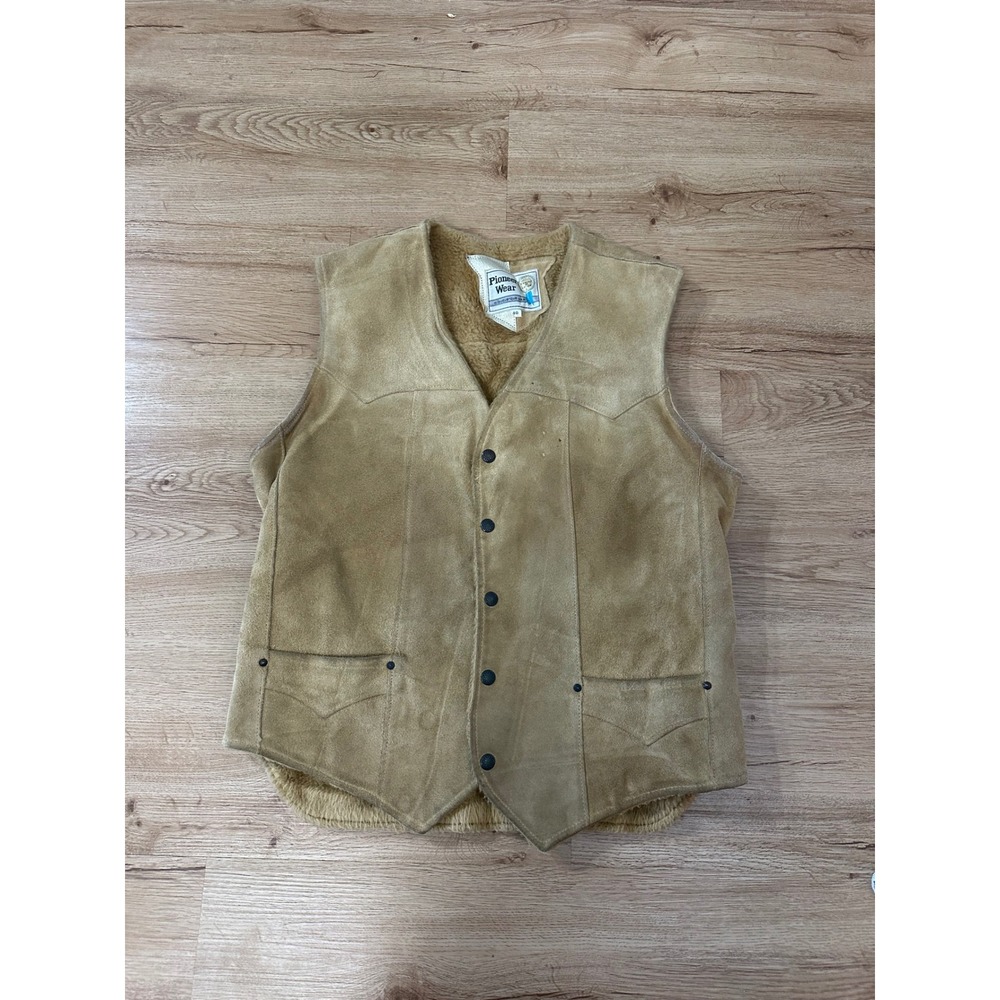 Vintage Pioneer Wear Albuquerque Tan Suede Faux Shearling Western Vest Mens 40